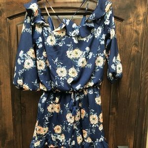 Floral Long Sleeve Shoulders Out  Romper